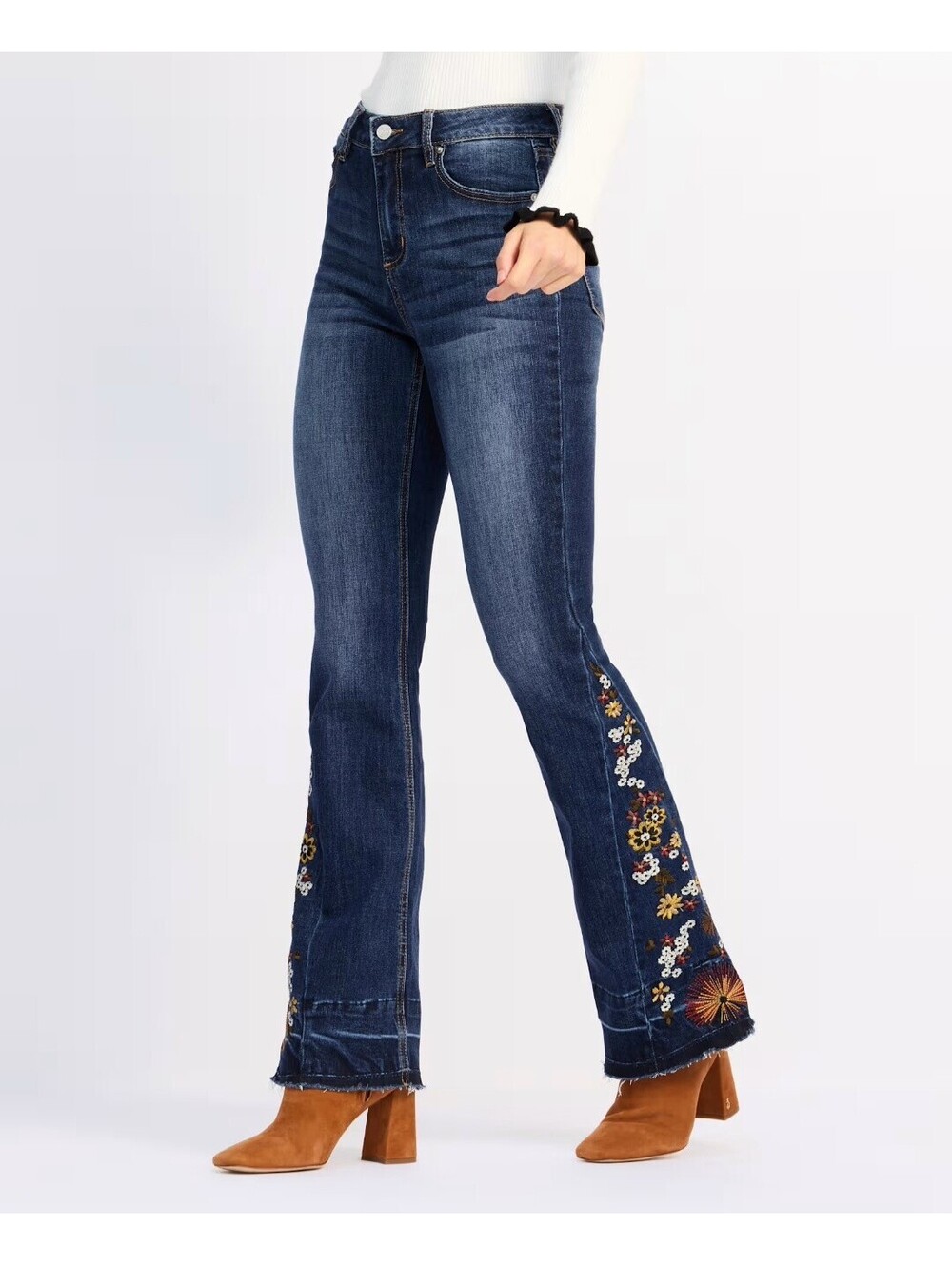 Prosperity Dark Blue Embroidered Flared Jeans